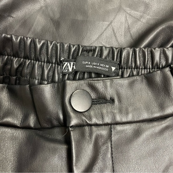 Zara Faux Leather Trousers Pants Elastic Waist Black  Women's Size Small - Picture 11 of 13